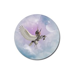 Cute Little Pegasus In The Sky, Cartoon Rubber Coaster (round)  by FantasyWorld7