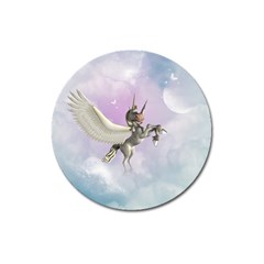 Cute Little Pegasus In The Sky, Cartoon Magnet 3  (round) by FantasyWorld7