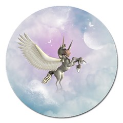 Cute Little Pegasus In The Sky, Cartoon Magnet 5  (round) by FantasyWorld7