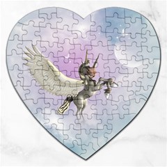 Cute Little Pegasus In The Sky, Cartoon Jigsaw Puzzle (heart) by FantasyWorld7