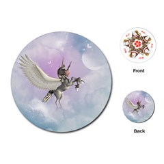 Cute Little Pegasus In The Sky, Cartoon Playing Cards (round) by FantasyWorld7