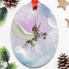 Cute Little Pegasus In The Sky, Cartoon Oval Ornament (two Sides) by FantasyWorld7