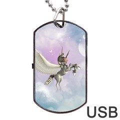 Cute Little Pegasus In The Sky, Cartoon Dog Tag Usb Flash (one Side) by FantasyWorld7