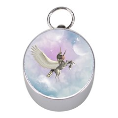 Cute Little Pegasus In The Sky, Cartoon Mini Silver Compasses