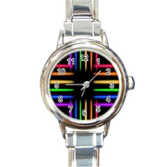 Neon Light Abstract Pattern Lines Round Italian Charm Watch by Sapixe