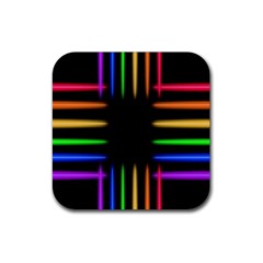 Neon Light Abstract Pattern Lines Rubber Coaster (square)  by Sapixe