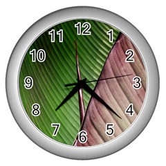 Leaf Banana Leaf Greenish Lines Wall Clock (silver)