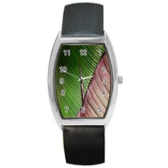 Leaf Banana Leaf Greenish Lines Barrel Style Metal Watch by Sapixe