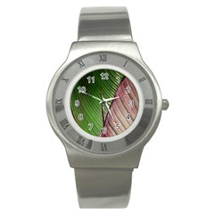 Leaf Banana Leaf Greenish Lines Stainless Steel Watch by Sapixe