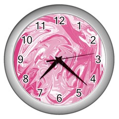 Pink Marble Painting Texture Pattern Wall Clock (silver) by Sapixe