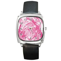 Pink Marble Painting Texture Pattern Square Metal Watch by Sapixe