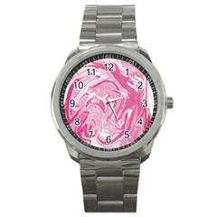 Pink Marble Painting Texture Pattern Sport Metal Watch by Sapixe