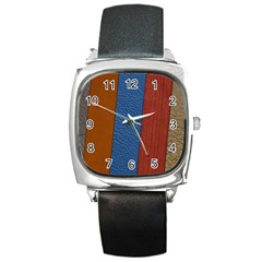 Leather Background Structure Orange Square Metal Watch by Sapixe