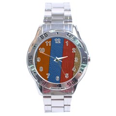 Leather Background Structure Orange Stainless Steel Analogue Watch by Sapixe