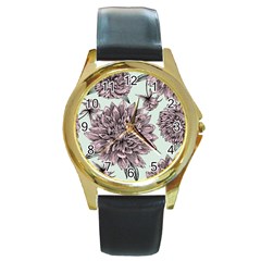 Flowers Flower Rosa Spring Round Gold Metal Watch by Sapixe