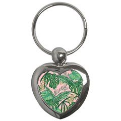 Tropical Greens Leaves Design Key Chains (heart)  by Sapixe