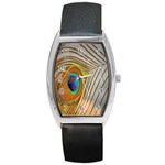 Peacock Feather Feather Bird Barrel Style Metal Watch Front