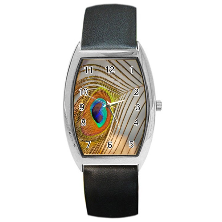 Peacock Feather Feather Bird Barrel Style Metal Watch