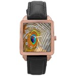 Peacock Feather Feather Bird Rose Gold Leather Watch  Front