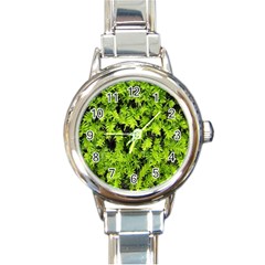 Green Hedge Texture Yew Plant Bush Leaf Round Italian Charm Watch by Sapixe