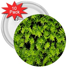 Green Hedge Texture Yew Plant Bush Leaf 3  Buttons (10 Pack)  by Sapixe