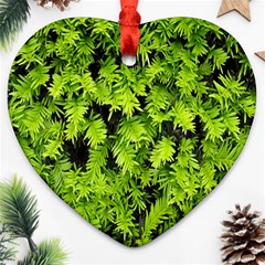 Green Hedge Texture Yew Plant Bush Leaf Heart Ornament (two Sides) by Sapixe