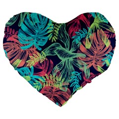 Leaves Tropical Picture Plant Large 19  Premium Flano Heart Shape Cushions by Sapixe