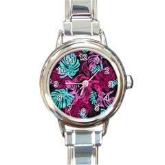 Leaves Drawing Reason Pattern Round Italian Charm Watch by Sapixe