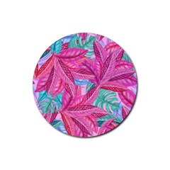 Leaves Tropical Reason Stamping Rubber Round Coaster (4 Pack)  by Sapixe