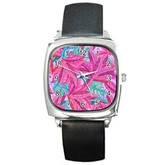 Leaves Tropical Reason Stamping Square Metal Watch