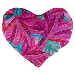 Leaves Tropical Reason Stamping Large 19  Premium Flano Heart Shape Cushions by Sapixe