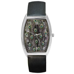 Background Peacock Feathers Barrel Style Metal Watch by Sapixe