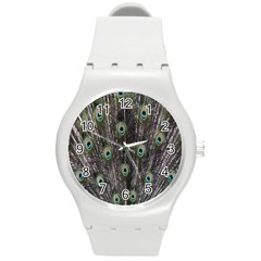 Background Peacock Feathers Round Plastic Sport Watch (m) by Sapixe