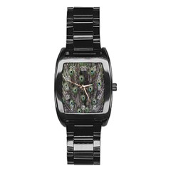 Background Peacock Feathers Stainless Steel Barrel Watch by Sapixe