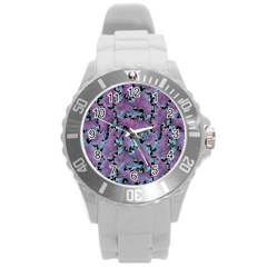 Modern Abstract Texture Pattern Round Plastic Sport Watch (l) by dflcprints