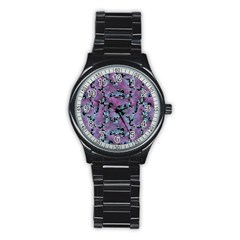 Modern Abstract Texture Pattern Stainless Steel Round Watch by dflcprints