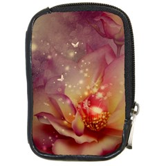 Wonderful Roses With Butterflies And Light Effects Compact Camera Leather Case by FantasyWorld7