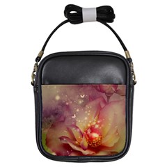 Wonderful Roses With Butterflies And Light Effects Girls Sling Bag by FantasyWorld7