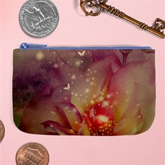 Wonderful Roses With Butterflies And Light Effects Large Coin Purse by FantasyWorld7