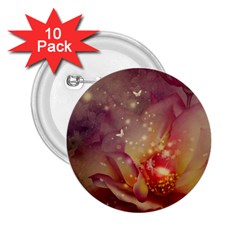 Wonderful Roses With Butterflies And Light Effects 2 25  Buttons (10 Pack)  by FantasyWorld7