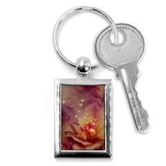 Wonderful Roses With Butterflies And Light Effects Key Chains (rectangle)  by FantasyWorld7