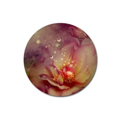 Wonderful Roses With Butterflies And Light Effects Magnet 3  (round) by FantasyWorld7