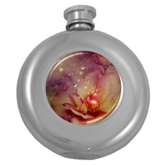 Wonderful Roses With Butterflies And Light Effects Round Hip Flask (5 Oz) by FantasyWorld7