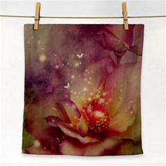 Wonderful Roses With Butterflies And Light Effects Face Towel by FantasyWorld7