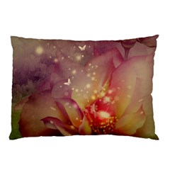 Wonderful Roses With Butterflies And Light Effects Pillow Case by FantasyWorld7