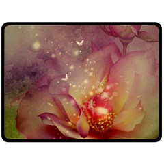 Wonderful Roses With Butterflies And Light Effects Fleece Blanket (large)  by FantasyWorld7