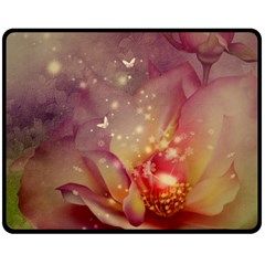 Wonderful Roses With Butterflies And Light Effects Fleece Blanket (medium)  by FantasyWorld7