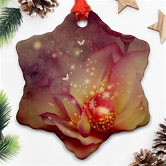 Wonderful Roses With Butterflies And Light Effects Snowflake Ornament (two Sides)