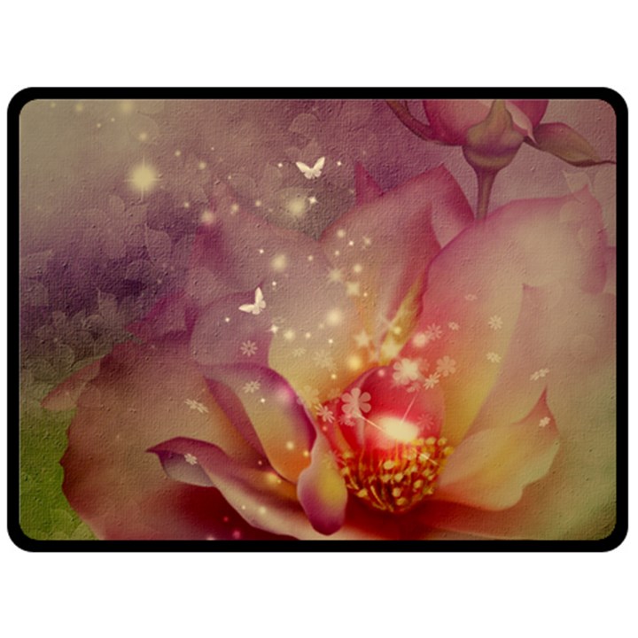 Wonderful Roses With Butterflies And Light Effects Double Sided Fleece Blanket (Large) 