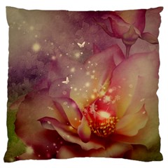 Wonderful Roses With Butterflies And Light Effects Standard Flano Cushion Case (one Side) by FantasyWorld7